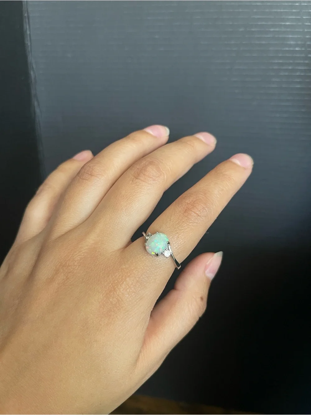 Faux opal cz silver tone size 6 3/4 ring